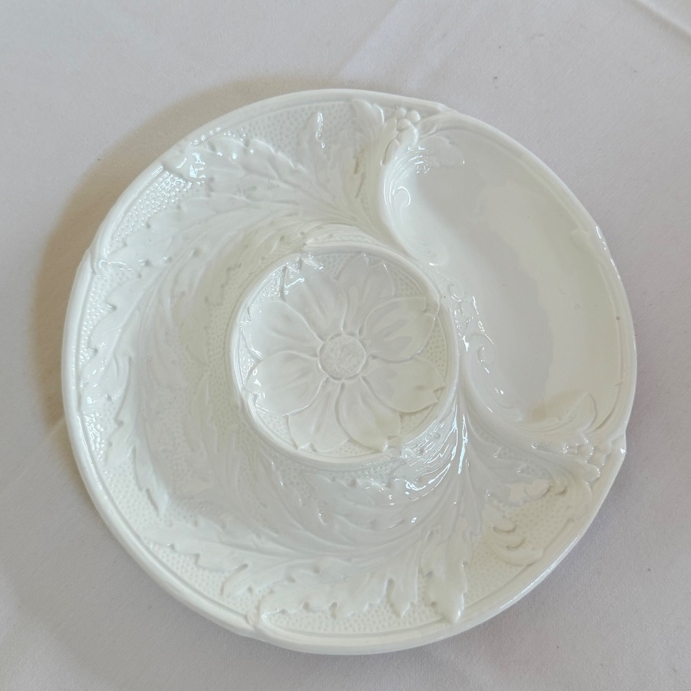Vintage P.V. Made in France White Ceramic Artichoke Asparagus Serving Plate 9.5"